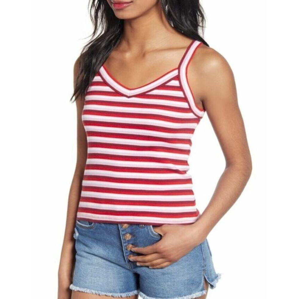 BP Women's Stripe V-Neck Tank‎ White Good Vibes Stripe Plus Size 2XL